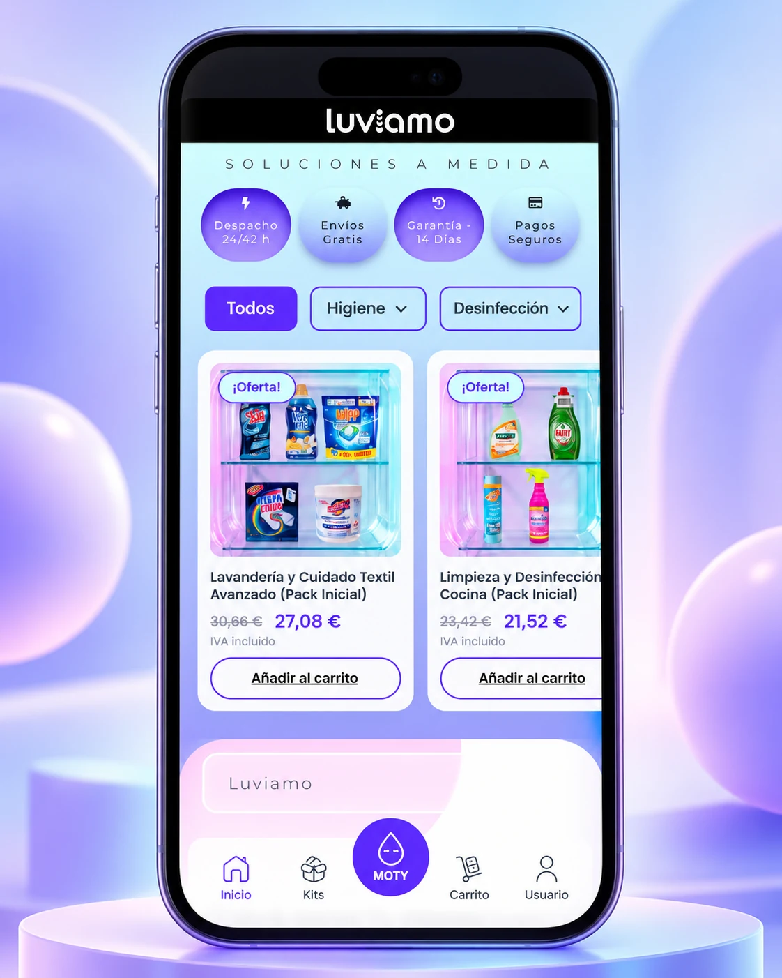 Presentación de la interfaz móvil de Luviamo